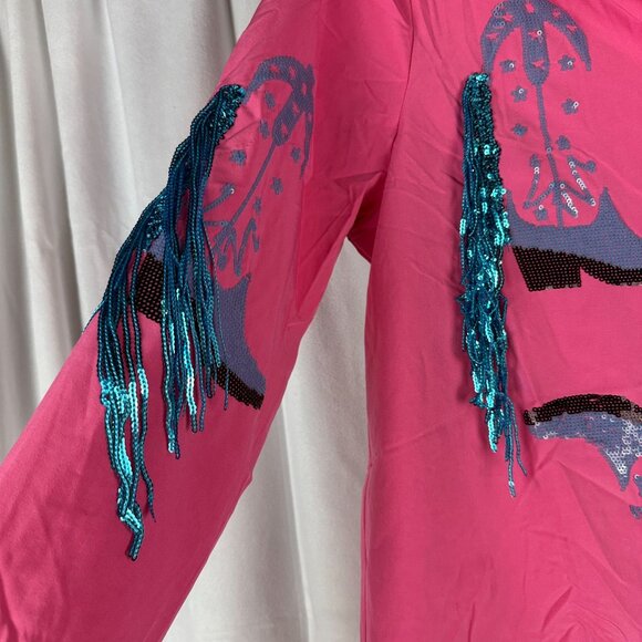 Blue b. Collection Hot Pink Western Shirt With Sequin Fringe & Boot Print Size L - Picture 4 of 8